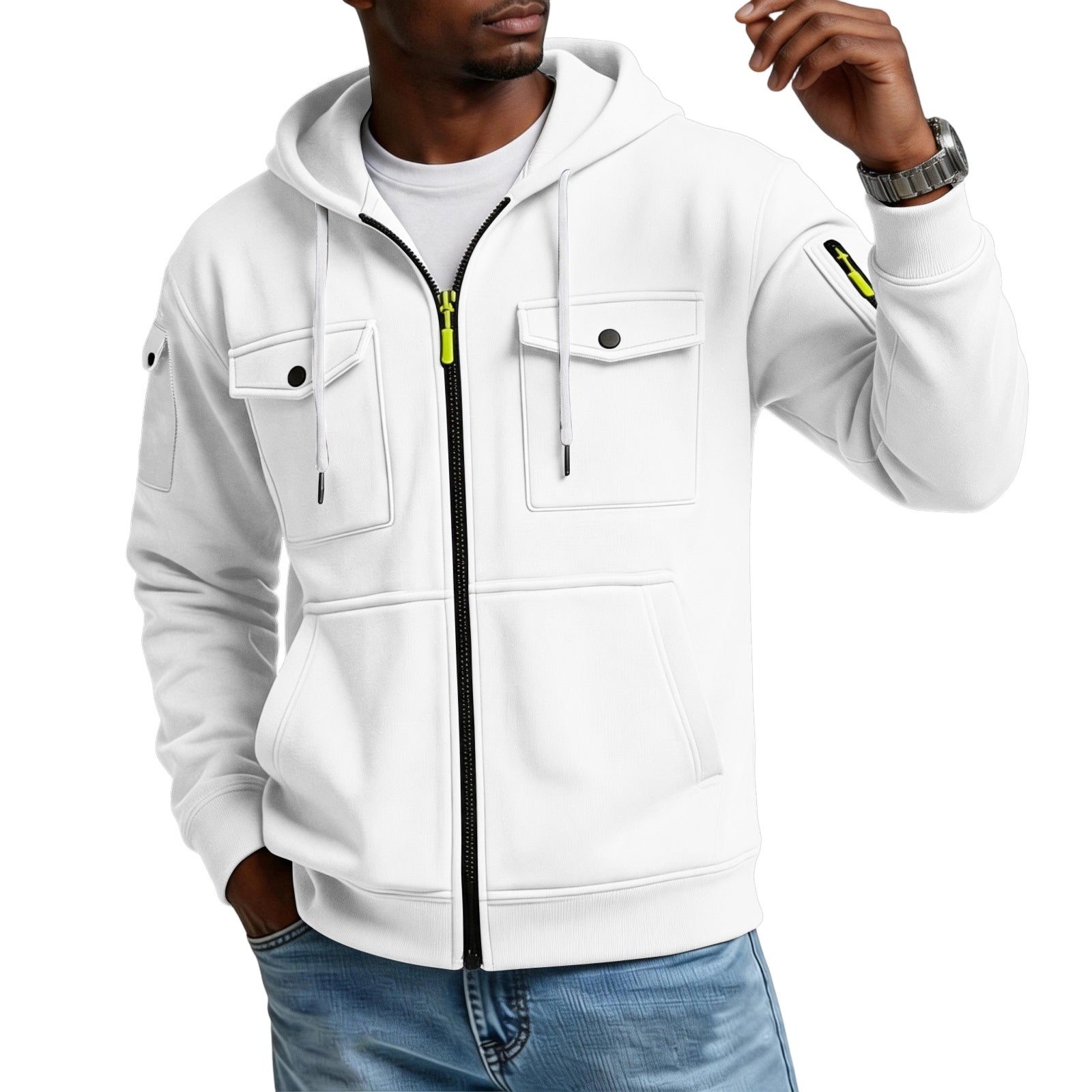 Fashion Multi-Pocket Zip Hoodie Coats